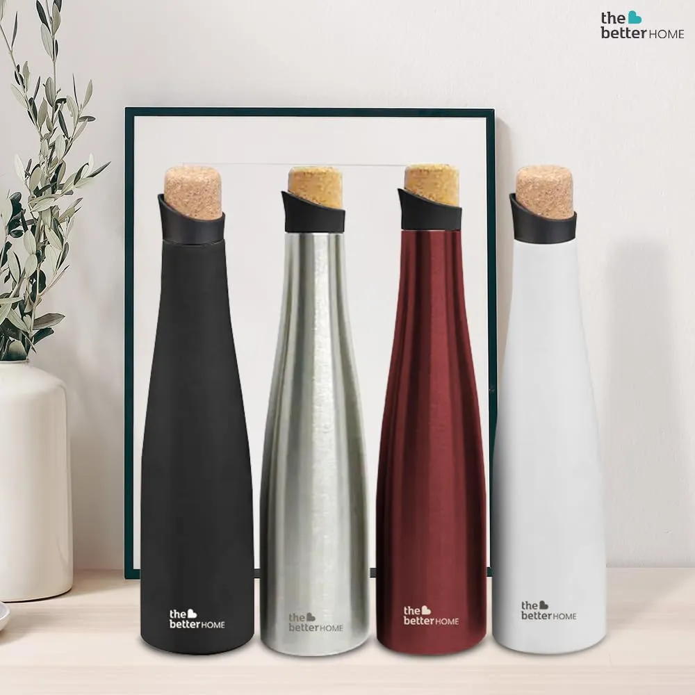 The Better Home Insulated Cork Water Bottle|Hot & Cold Water Bottle 750 Ml -Wine |Easy Pour| Bottle for Fridge/School/Outdoor/Gym/Home/Office/Boys/Girls/Kids, Leak Proof (Pack of 5, White)
