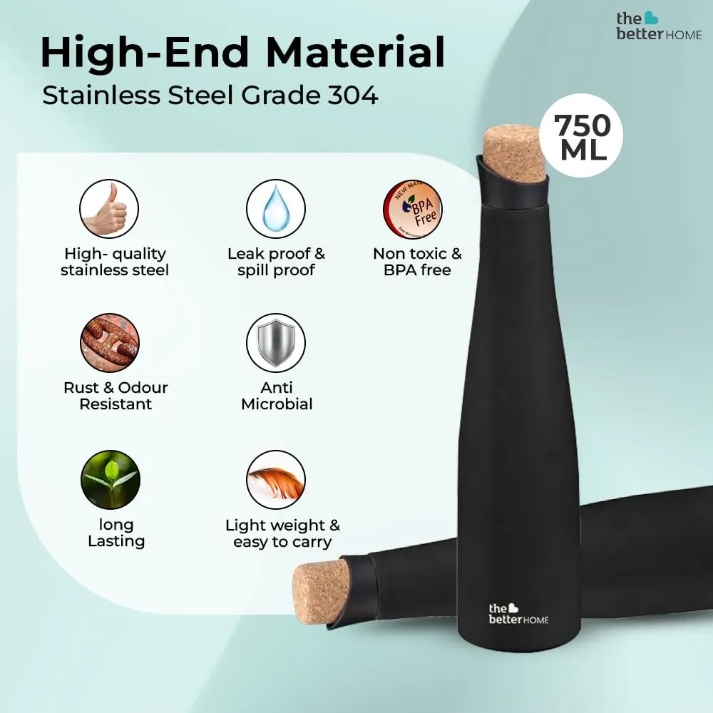 The Better Home Insulated Cork Water Bottle|Hot & Cold Water Bottle 750 Ml -Wine |Easy Pour| Bottle for Fridge/School/Outdoor/Gym/Home/Office/Boys/Girls/Kids, Leak Proof (Pack of 5, White)