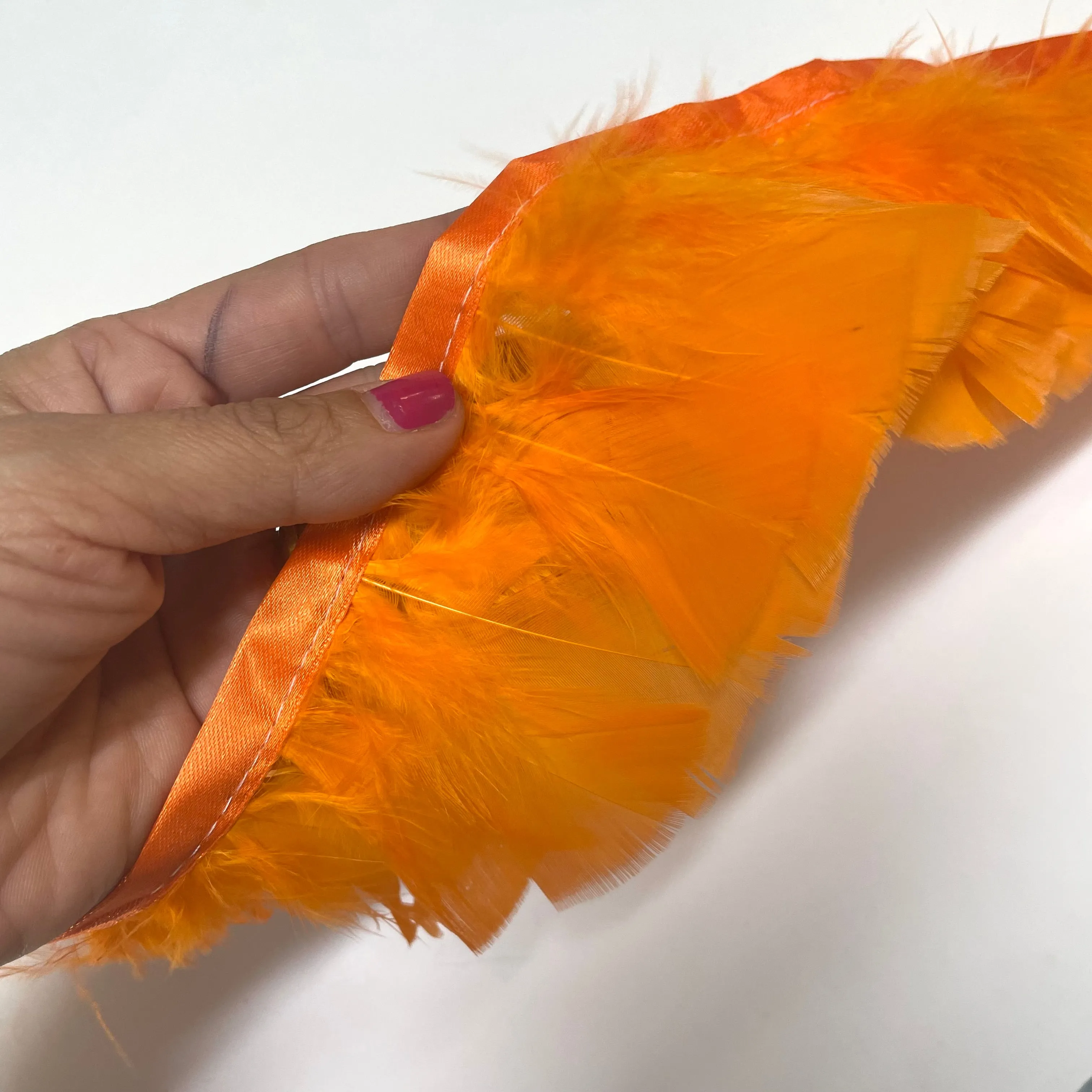Turkey Plumage Feather Ribbon Strung per metre - Orange