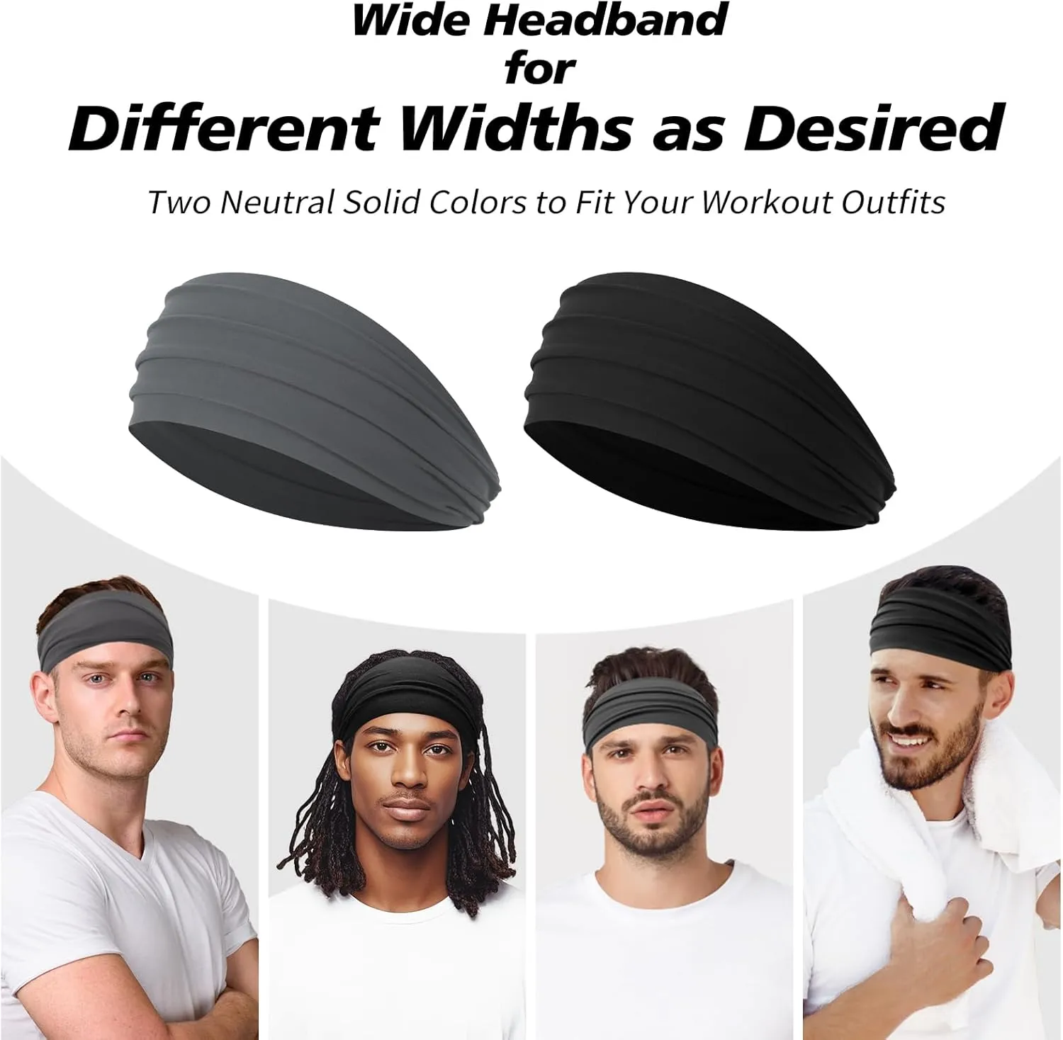 Wide Headbands for Men, Men??s Headbands for Long Hair, Head Bands for Men for Workout, Running, Baseball, Football, Tennis, Basketball, Softball, 8 Pieces