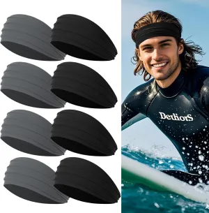 Wide Headbands for Men, Men??s Headbands for Long Hair, Head Bands for Men for Workout, Running, Baseball, Football, Tennis, Basketball, Softball, 8 Pieces