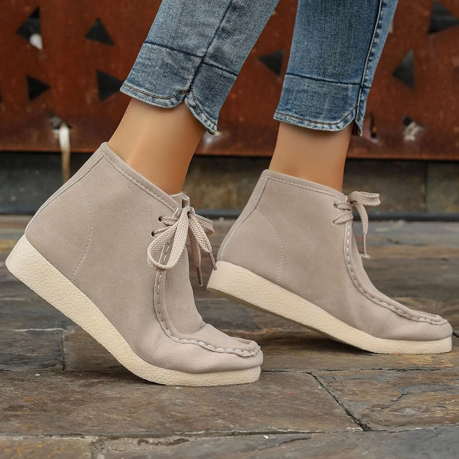 Women's Ankle Boots Retro Low Heel Short Ankle Booties Round Toe Slip On Walking Shoes Lace Up Fashion Sneakerss
