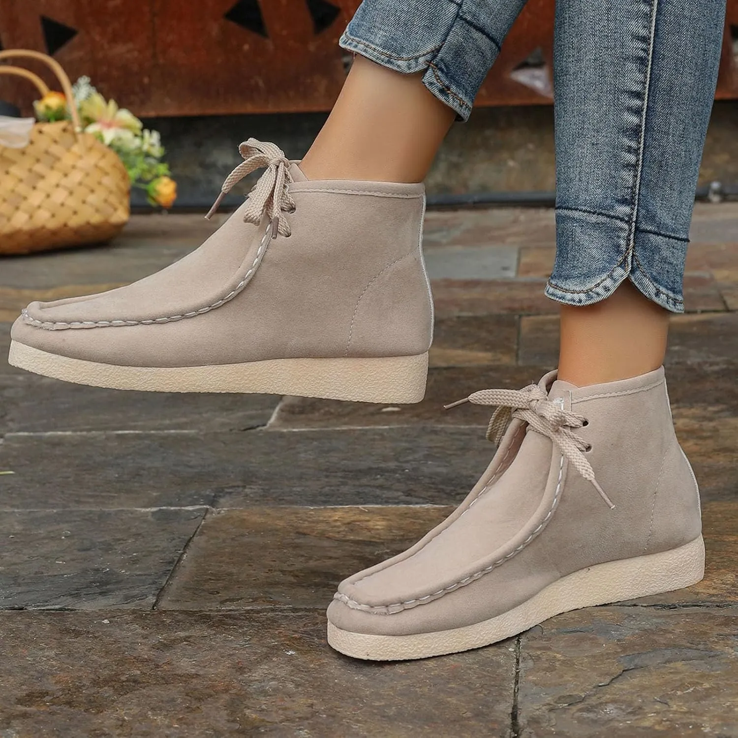 Women's Ankle Boots Retro Low Heel Short Ankle Booties Round Toe Slip On Walking Shoes Lace Up Fashion Sneakerss