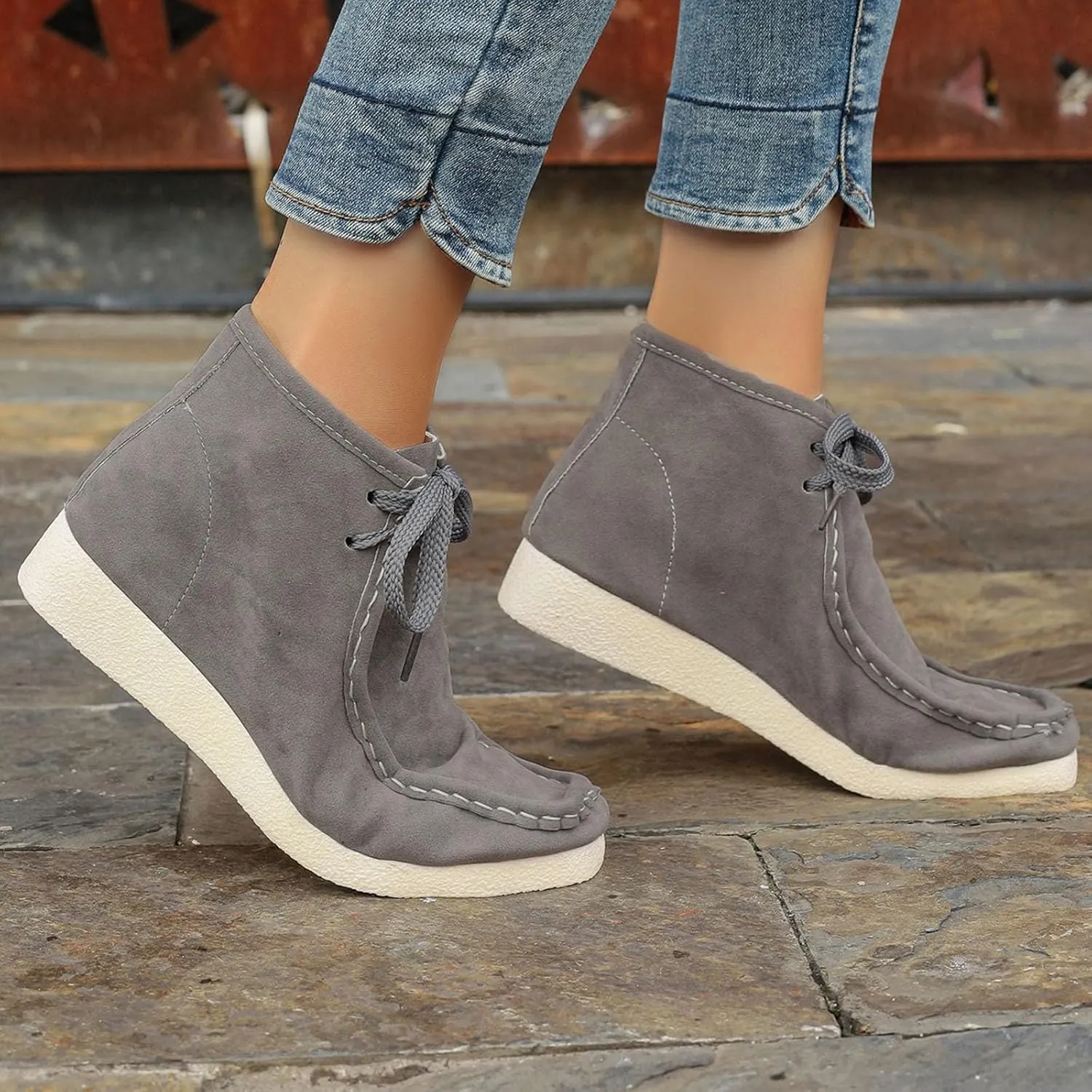 Women's Ankle Boots Retro Low Heel Short Ankle Booties Round Toe Slip On Walking Shoes Lace Up Fashion Sneakerss