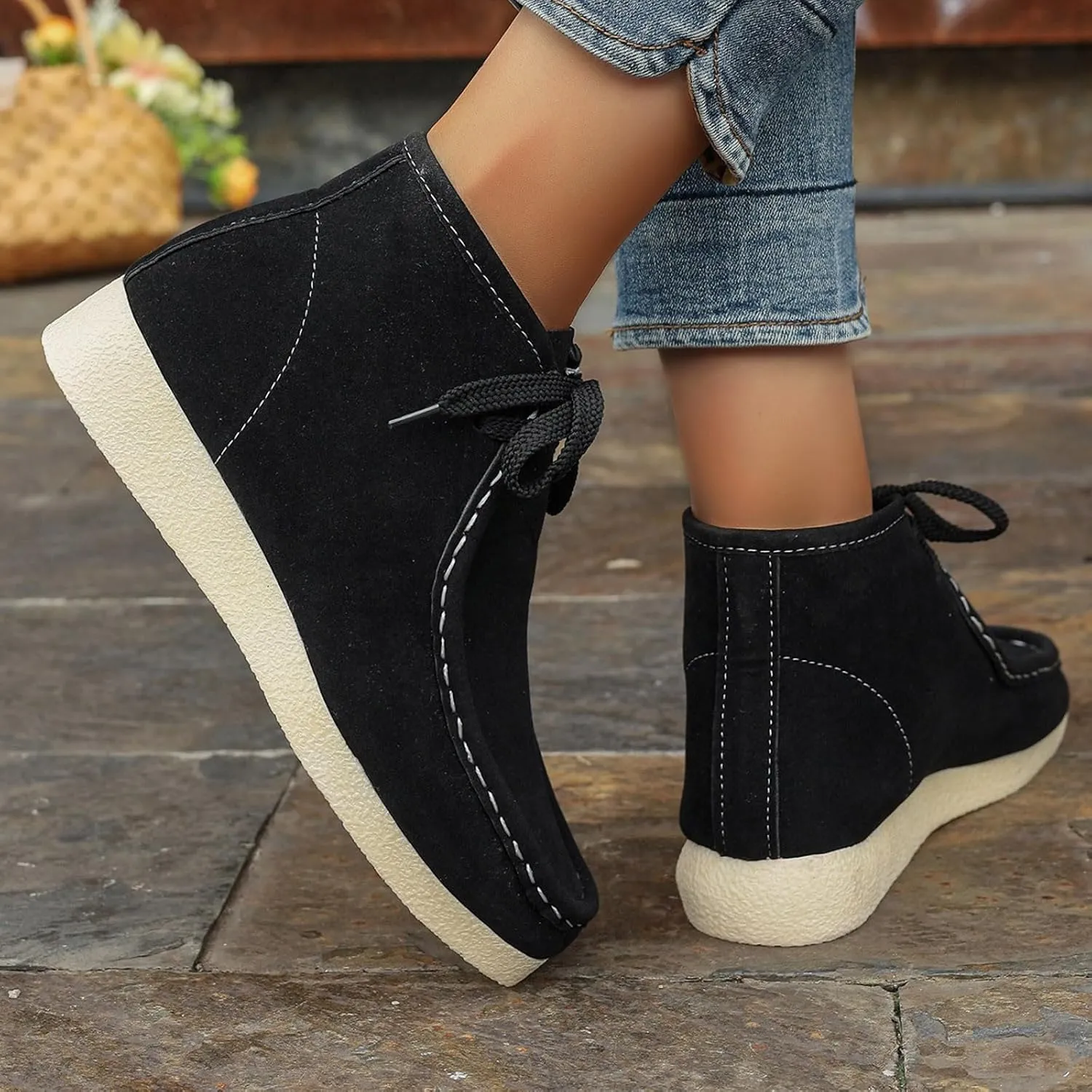 Women's Ankle Boots Retro Low Heel Short Ankle Booties Round Toe Slip On Walking Shoes Lace Up Fashion Sneakerss