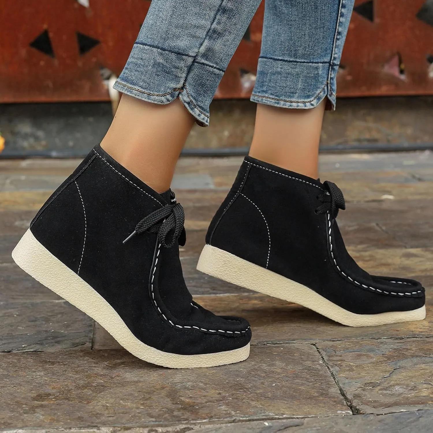 Women's Ankle Boots Retro Low Heel Short Ankle Booties Round Toe Slip On Walking Shoes Lace Up Fashion Sneakerss