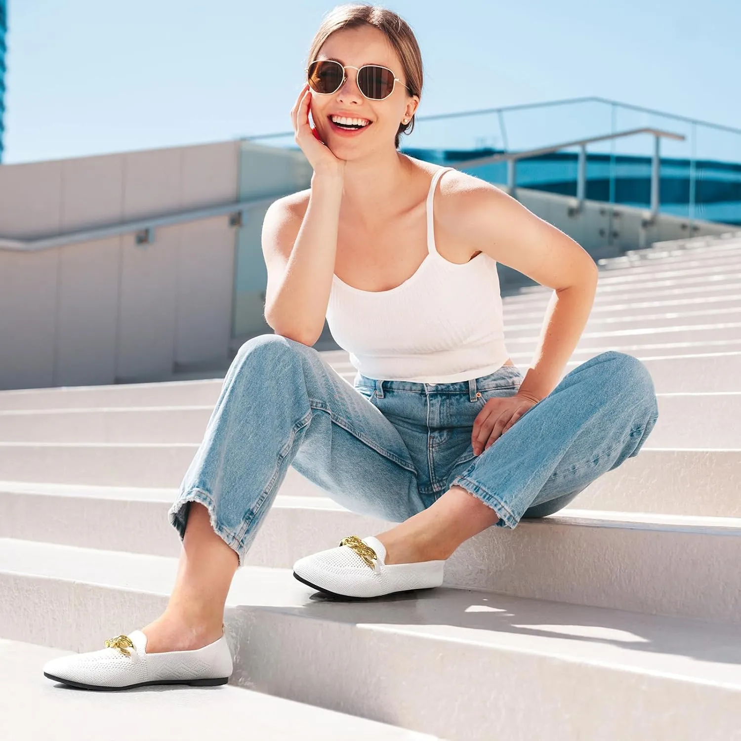 Womens Casual Dressy Loafers Comfortable Breathable Knit Loafers Lightweight Pointed Toe Flats for Women
