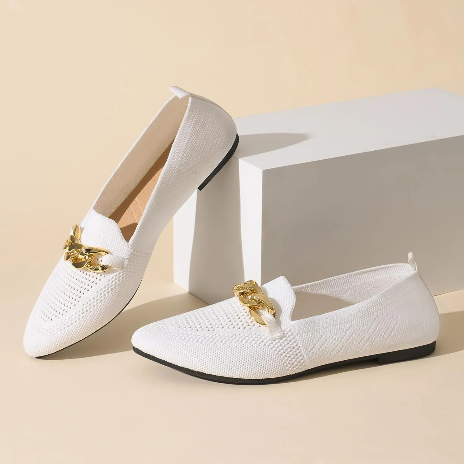 Womens Casual Dressy Loafers Comfortable Breathable Knit Loafers Lightweight Pointed Toe Flats for Women