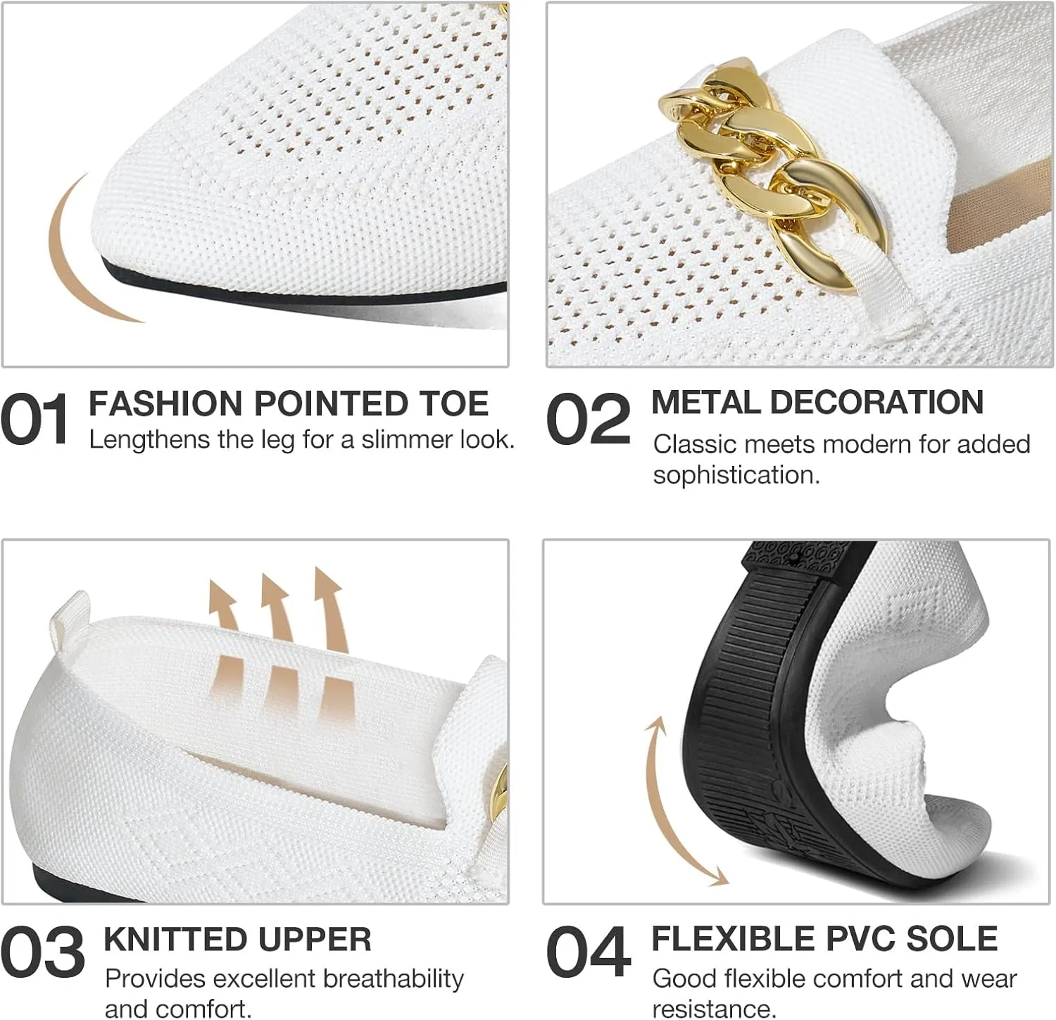 Womens Casual Dressy Loafers Comfortable Breathable Knit Loafers Lightweight Pointed Toe Flats for Women