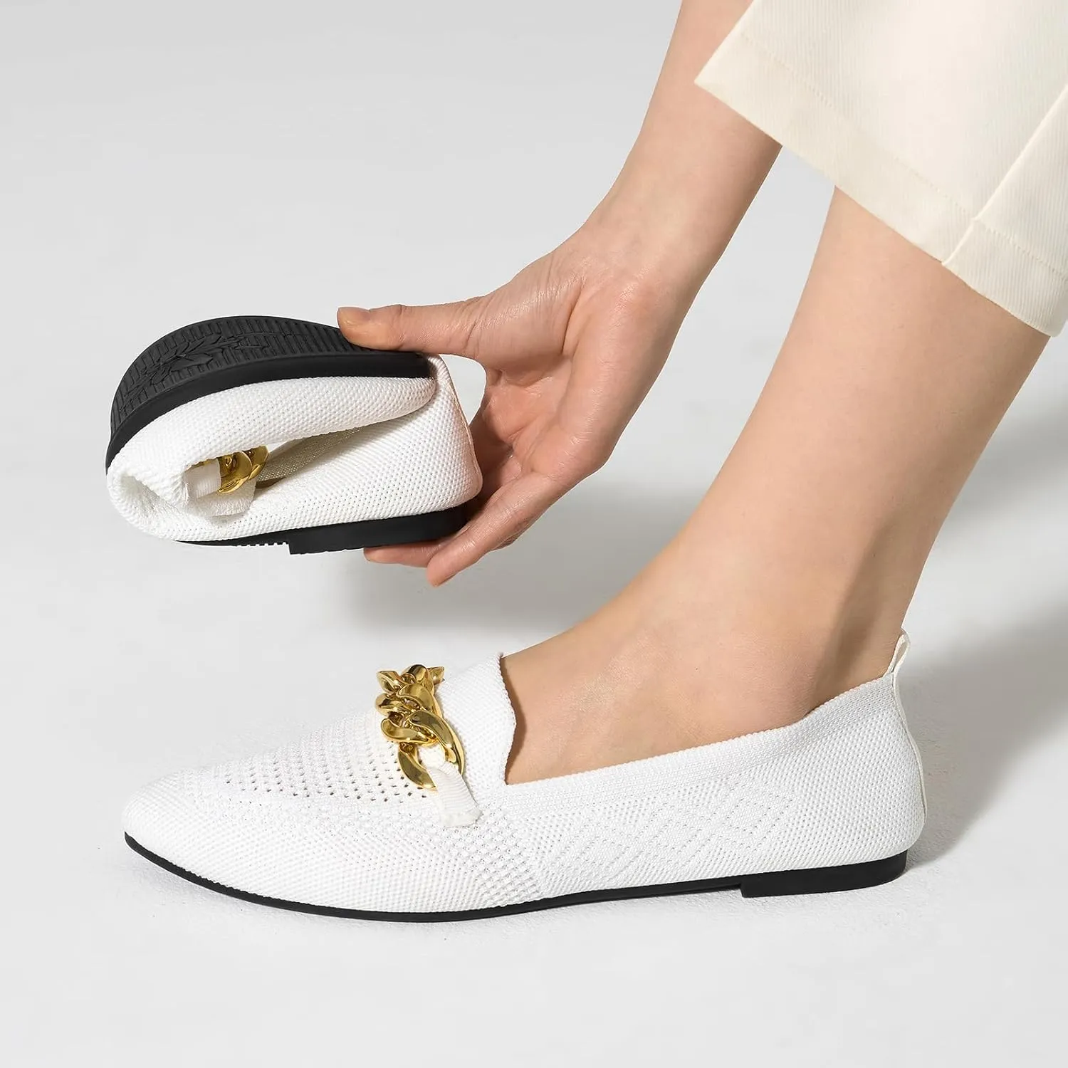 Womens Casual Dressy Loafers Comfortable Breathable Knit Loafers Lightweight Pointed Toe Flats for Women