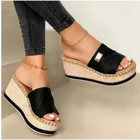 Yeknu Women Sandals Heeled Slippers Ethnic Flower Sandals Female Summer Shoes Casual Beach Shoes Flip Flop Chaussures Femme Platform