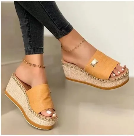 Yeknu Women Sandals Heeled Slippers Ethnic Flower Sandals Female Summer Shoes Casual Beach Shoes Flip Flop Chaussures Femme Platform