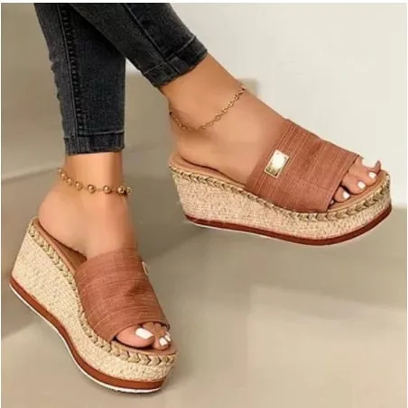 Yeknu Women Sandals Heeled Slippers Ethnic Flower Sandals Female Summer Shoes Casual Beach Shoes Flip Flop Chaussures Femme Platform