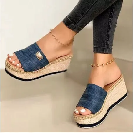 Yeknu Women Sandals Heeled Slippers Ethnic Flower Sandals Female Summer Shoes Casual Beach Shoes Flip Flop Chaussures Femme Platform